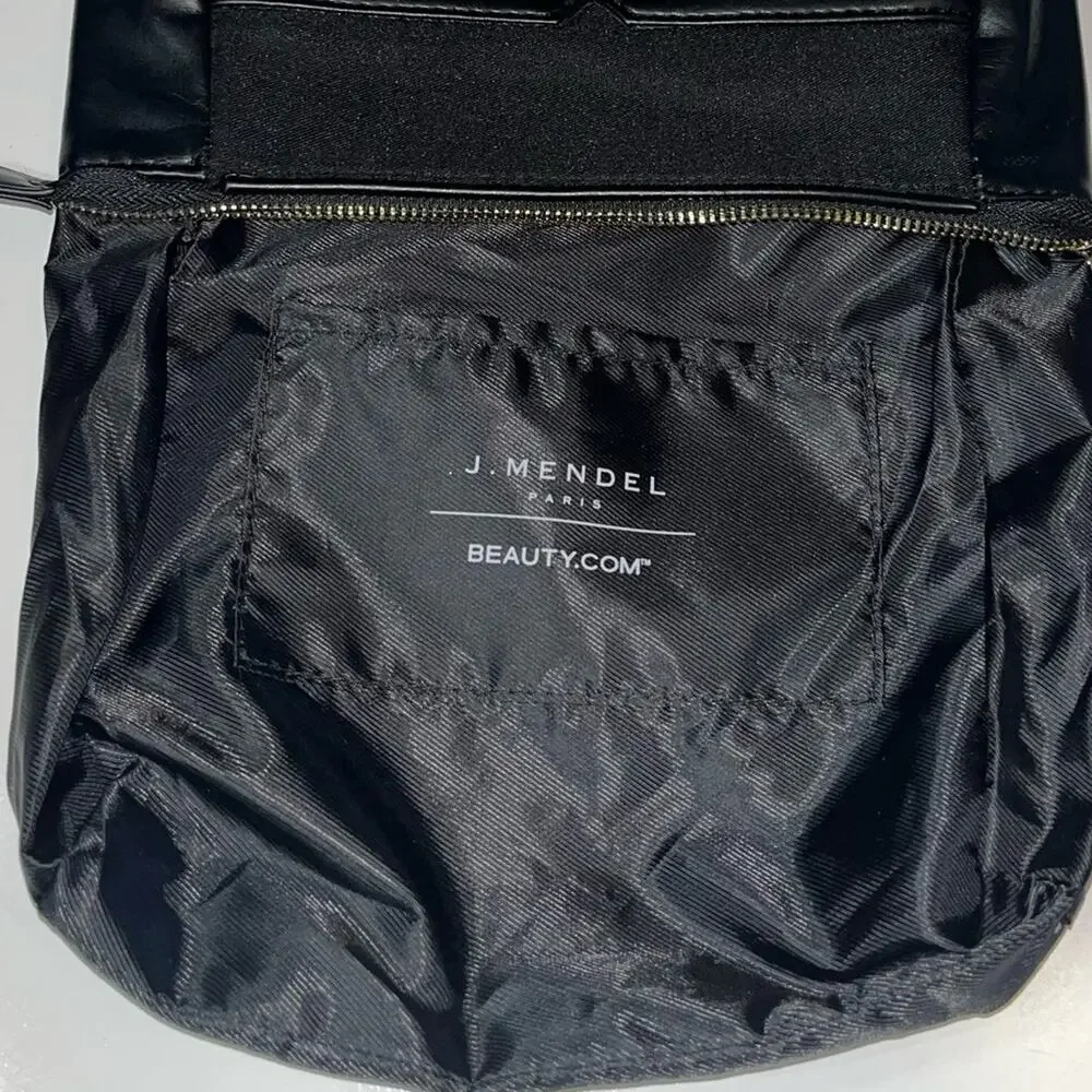 J. Mendel Cosmetic Clutch Bag black faux leather gold zipper